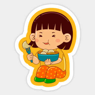 girl kids eating meet ball Sticker